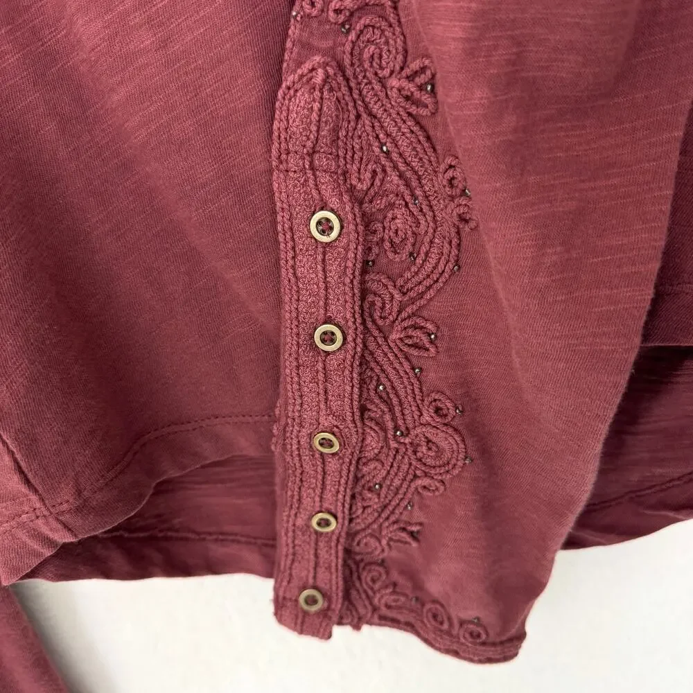 Free People We The Free Woomens Hooked On You Top Size S Cotton Embroid Burgundy